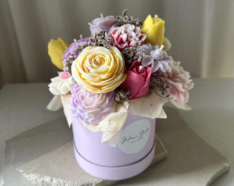 BOÎTE BOUQUET - Bouquet de fleurs fait main à partir de bougies, décoration florale durable, idée cadeau