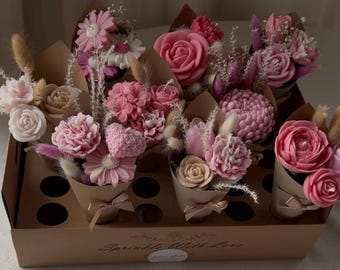 MINI BOUQUET - Bouquet de bougies, décoration florale vegan et durable, cadeau idéal pour la fête des mères et les occasions spéciales