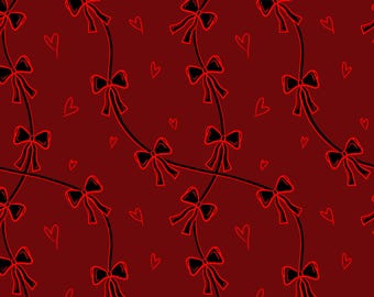 Dark Girly Bows and Hearts Seamless Pattern Digital Paper for Crafts (PNG Instant Download)