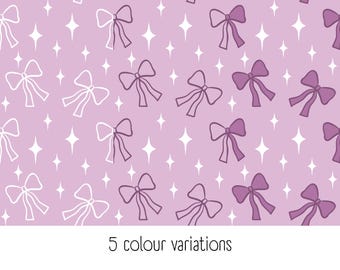 Pink Bows Stars Seamless Pattern: Hand-Drawn Digital Paper (Instant Download)