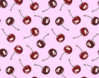 Cherry Seamless Pattern: Hand-Drawn Fruit Digital Paper Summer Wallpaper (PNG Instant Download)