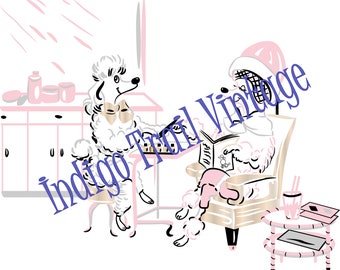 1950s Vintage Pink Poodle DIGITAL PRINT Reproduction of 1950s Wallpaper ...