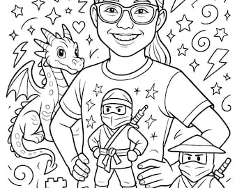 Custom Cartoon Coloring Page from Photo | Personalized Printable Coloring Page for Kids | Fun Gift, Birthday Activity, Digital Download