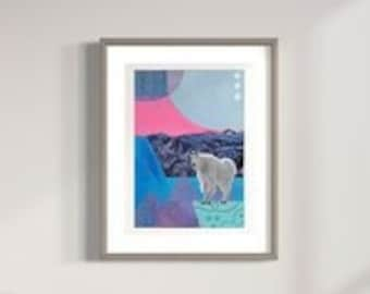 Majestic Mountain Goat, animal art, limited edition, wildlife art, whimsical, wall decor, animal lover, cute, endangered animals