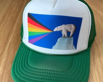 Trucker Hat, Green, Pride, rainbow, environmental, climate change, diversity, rainbow flag, trucker hat, black lives matter, polar bear