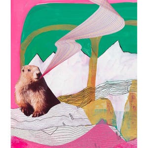 Whistling Marmot – Vibrant Mountain Wildlife Art Print | 18x24” Limited Edition Collage | Signed Archival Animal Print | Nature Wall Decor