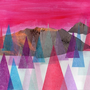 Alpenglow, mountains, skiing, Colorado, Rocky Mountains, nordic, abstract art print, wall decor, winter, snow, abstract landscape print