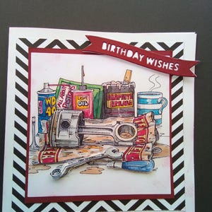 Cartão de aniversário feito à mão e personalizado por mecânico