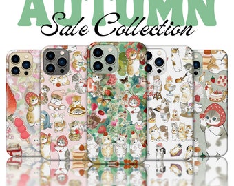 Bonita funda para teléfono con dibujo de gatito amante de los gatos, funda para teléfono con temática de gatito y fresas para iPhone 15, 14, 13, Samsung S24 y más