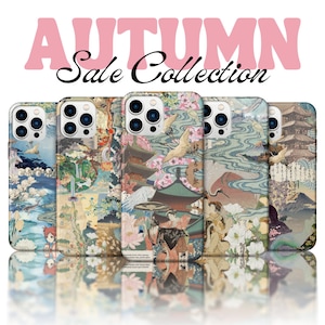 Japanskt tema collagetelefonskal, körsbärsblommande Khoi fisktempeldrake estetik, asiatisk inspirerad | iPhone 15 14 13, Samsung S24 och mer
