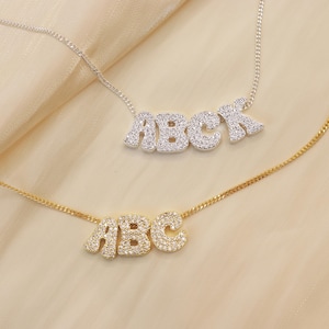 Colar de letras de diamante 3D, joias de letras iniciais personalizadas, joias de nome, colar de letras de diamante, presente de aniversário, presente de Natal, presente para ela