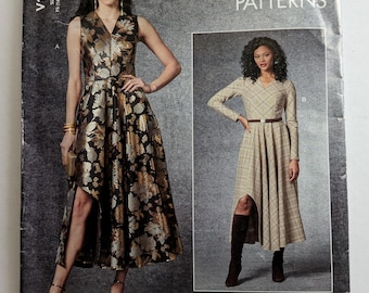 Cartamodello Vogue 1725 per abito da donna con scollo a V e gonna asimmetrica svasata, taglie 16-24, non tagliato.