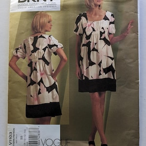 DKNY Vogue Sewing Pattern V1103 A-Line Above Knee Pullover Dress with Slip 8-14 Uncut