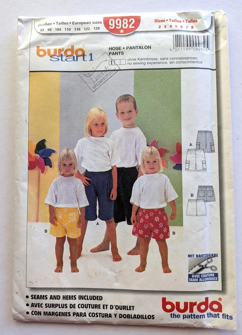 Burda 9982 Sewing Pattern: Boys/girls Semi-fitted Shorts, Size 2-8 ...