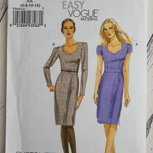 Very Easy Vogue V8664 Damen Damen Gefüttert Knielanges Kleid Schnittmuster Größe 6-12 UNCUT