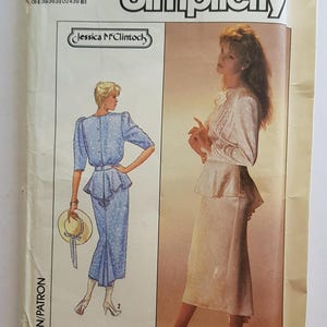 Simplicity 8223 Sewing Pattern Jessica McClintock Ladies Peplum Dress Size 12 Uncut 1980s Pattern