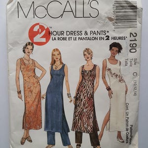 McCalls Sewing Pattern 2190 Womens 2 Hour Dress & Pull On Pants Pattern Size 10-12-14 UNCUT