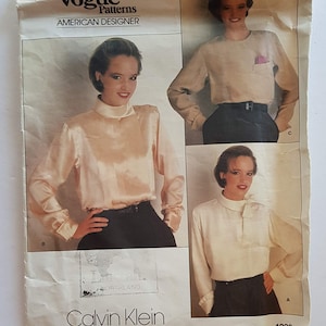 Vogue 1230 Sewing Pattern American Designer Calvin Klein Misses Ladies Blouse Shirt Size 12 Uncut