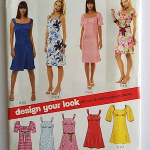 New Look Schnittmuster 6800 Damen Raffung Mieder Knielang Sonnen Kleid 6-16 Uncut 5 Styles