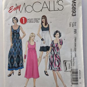 McCalls Easy Sewing Pattern M5893 Womens Empie Waisted Scoop Neck Dresses in 4 Lengths Size 18W-24W Uncut