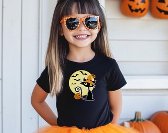 Witchy Cat Toddler Tee, Halloween kids shirt, Halloween kid tee, Witch tee, Halloween tee for girl, kid costume, kids trick or treat tee