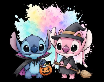 Stitch Angel Halloween PNG Clipart | Digital Download | High-Resolution Transparent Background | Sublimation & Craft Use | Halloween Stitch