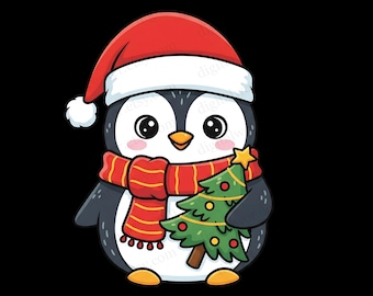 Penguin Christmas PNG Clipart | Digital Download | High-Resolution Transparent Background | Sublimation & Craft Use | cute Santa Claus