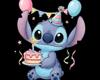 Stitch Birthday PNG Clipart | Digital Download | High-Resolution Transparent Background | Sublimation & Craft Use | Stitch Watercolor
