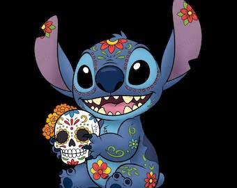 Stitch Dia De Los Muertos PNG Clipart | Digital Download | High-Resolution Transparent Background | Sublimation & Craft Use | Halloween