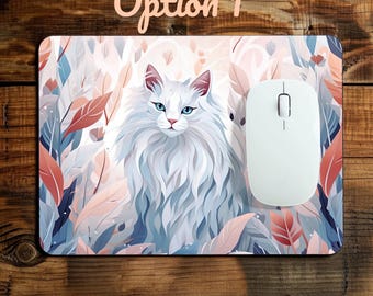 Cute White Cat Mouse Pad – Aesthetic Kitty Desk Accessory