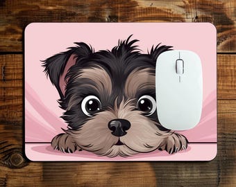 Cute Dog Mouse Pad – Puppy Peek-a-boo Design on Pink Background