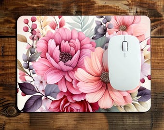 Aesthetic Floral Mouse Pad – Pink & Red Botanical Desk Mat for Office  Home