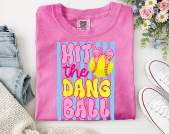 Hit the Dang Ball Softball Design – Cute Bow Softball Graphic