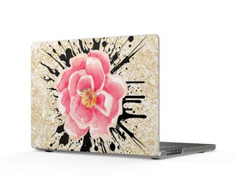 Pink Watercolor Rose MacBook Case — Floral Matte Laptop Cover