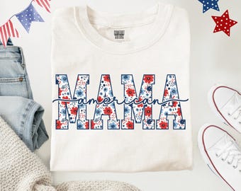 American Mama Patriotic Floral Shirt | Cute Fourth of July Mom Graphic Tee