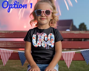 USA Coquette Bow Shirt for Girls | Patriotic 4th of July Tee