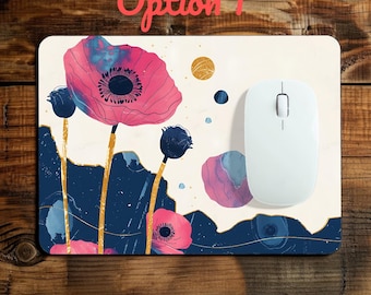 Floral Mouse Pad | Pink & Navy Abstract Flower Design, Office Accessories