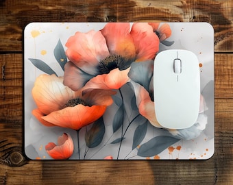 Floral Mouse Pad – Orange & Coral Flower Design, Aesthetic Office Decor