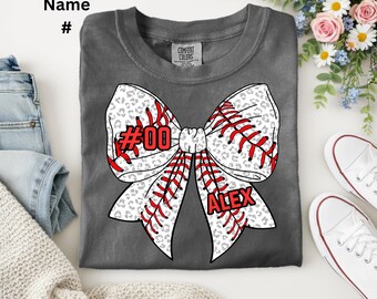 Custom Leopard Print Baseball Bow Graphic Tee