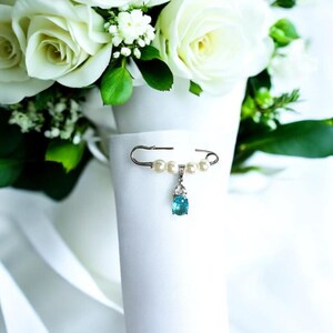 Something Blue for Bride, Bridal Bouquet Charm, Gift for Bride, Bridal Keepsake, Bridal Shower Gift, Bouquet Pin, Bridal Gift Daughter- EMMA