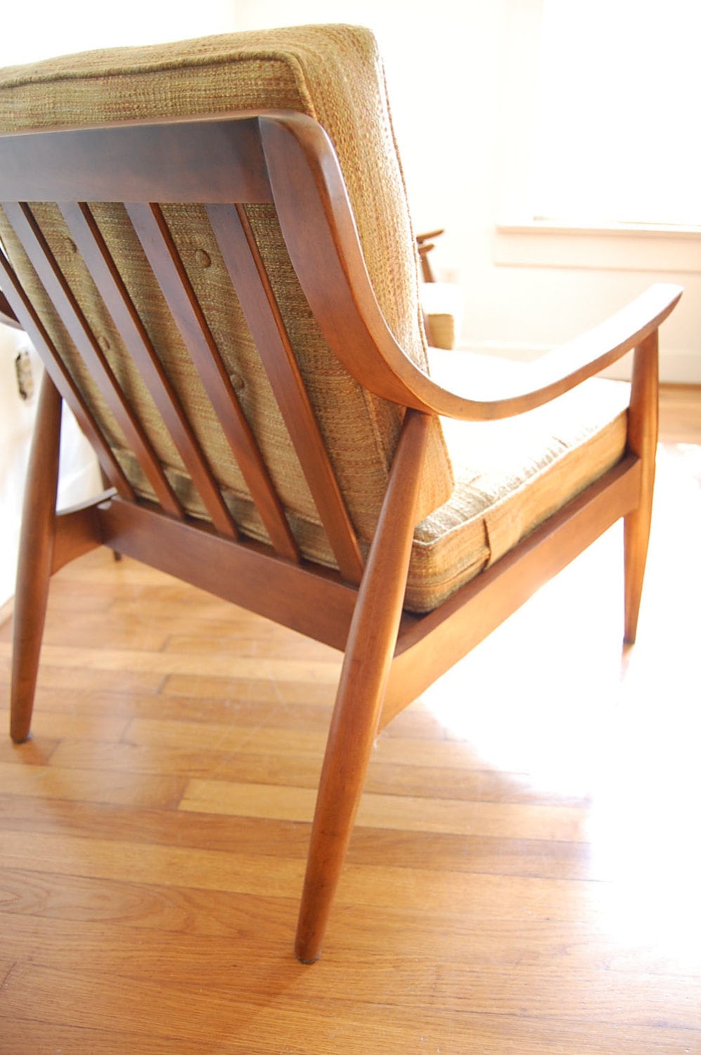 Vintage wood arm chairs mid century modern slatted back | Etsy