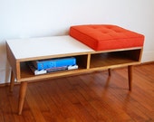 Mid Century Modern Bench Storage Table White Laminate Orange