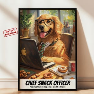Golden retriever art, funny dog print, gift for golden retriever lovers, gift for coworkers, funny office art print, dog mom gift