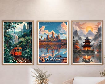 Asia Wall Art, Vintage Travel Posters, Asian Retro Decor  display picture 2