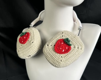 Handmade Crochet Strawberry Headphone Cover: Sony/AirPods Max Accessory