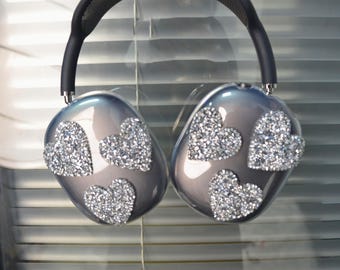 Bling Heart AirPods Max Cover: Clear Protective Case