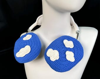 Custodia all'uncinetto per AirPods Max: custodia per cuffie Y2K Blue Cloud