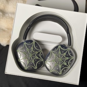 Horror Spider Web AirPods Max Case,AirPods Max Accessories,Green Rhinestones And Sparkling Elements,Valentine&#39;s Day Gift for Her/Him!