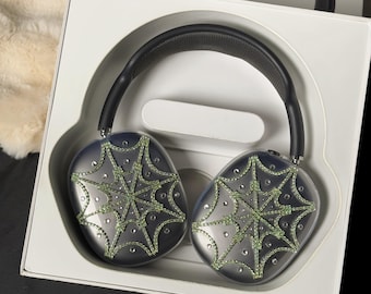 Horror Spider Web AirPods Max Case: Green Rhinestone Accessories