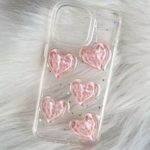 Transparent Phone Case Pink Marble - inspired Hearts & Twinkling Stars Galore 16 15 Pro Max iphone accessory Samsung Galaxy Z Flip 5 Case